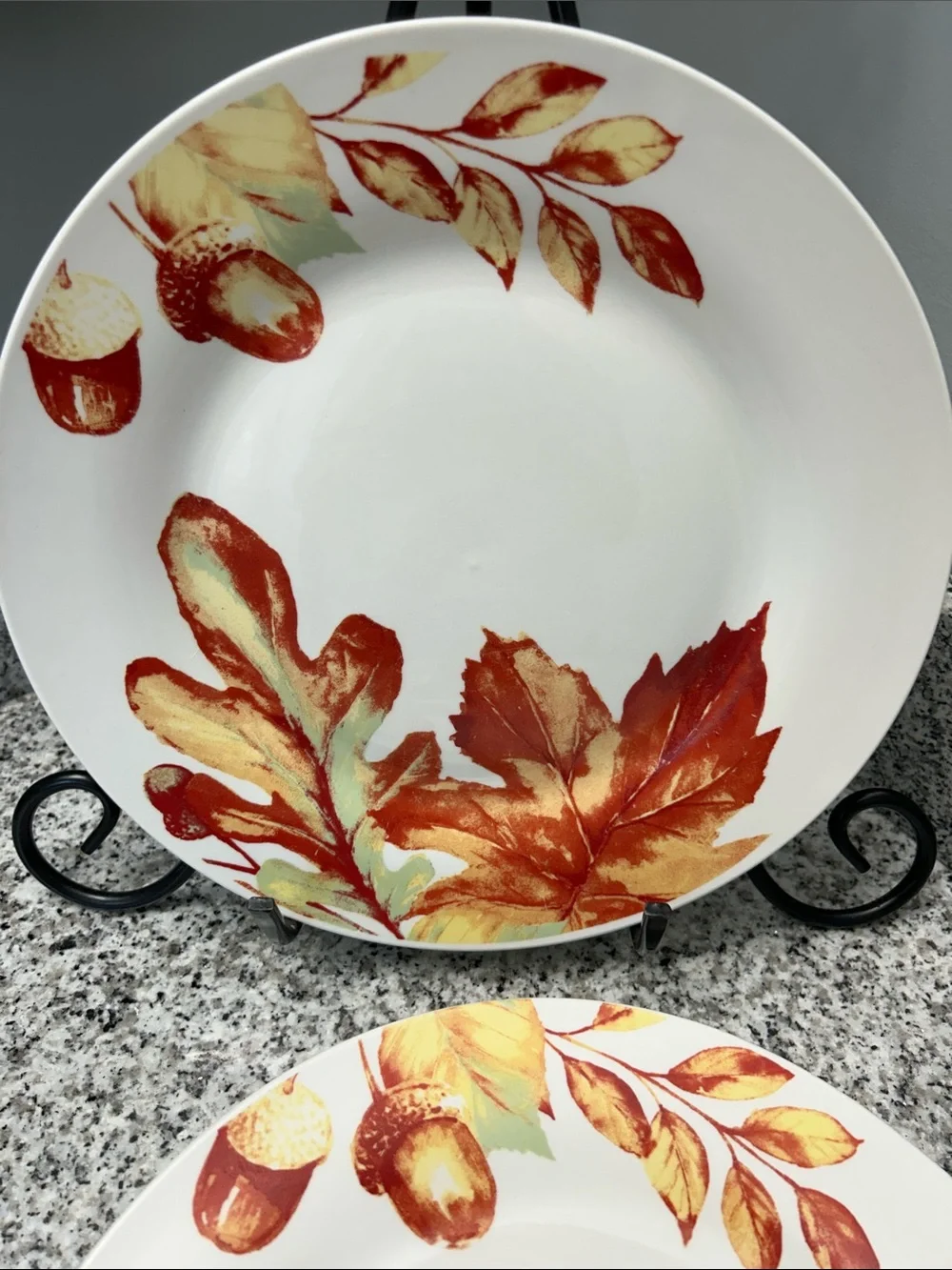 Royal Norfolk White Dinner Plates with Red & Orange Autumn Leaf Design